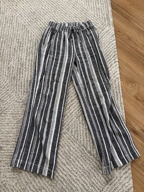 Striped Wide Leg Drawstring Pants - Black & White